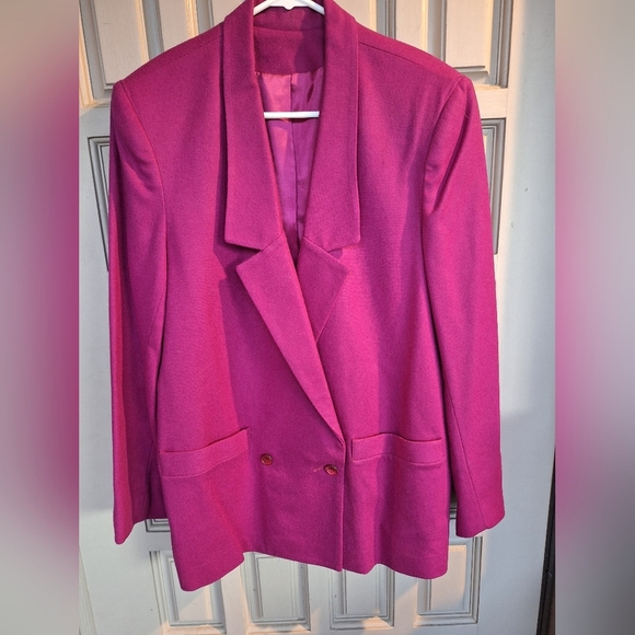 Vintage Wool Blazer Magenta Sz12 Lined Dbl Button Closure Pockets Never Worn - Picture 1 of 10